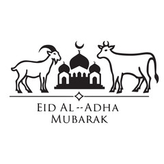 Eid al adha vector illustration of a cow and goat