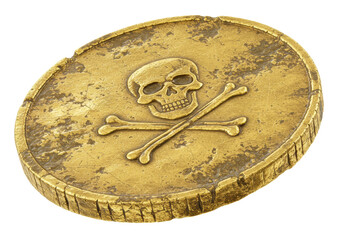 Isolated Pirate Doubloon with Skull and Crossbones Motif