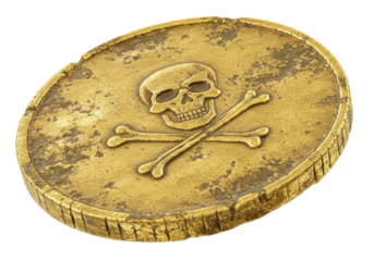 Isolated Pirate Doubloon with Skull and Crossbones Motif