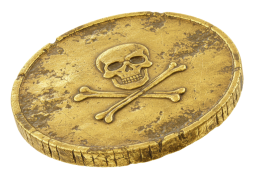Isolated Pirate Doubloon with Skull and Crossbones Motif