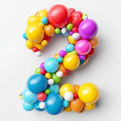 Colorful Number Two Made of Vibrant Balls and Bubbles