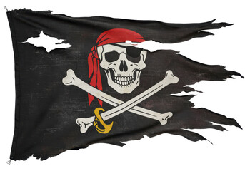 Isolated Tattered Pirate Flag with Skull and Crossbones