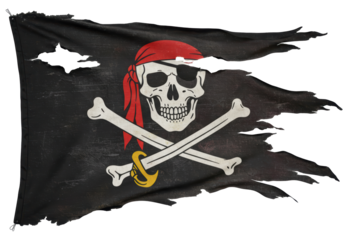 Isolated Tattered Pirate Flag with Skull and Crossbones