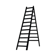 Stepladder Black Silhouette Isolated On White Background Stairway For Construction