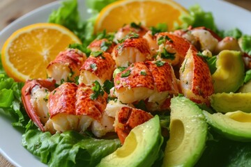 Refreshing Lobster Salad with Citrus Oranges and Crunchy Lettuce for a Delightful Lunch or Dinner