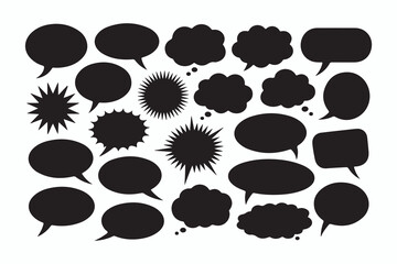 Collection of Black Speech Bubbles and Thought Clouds
