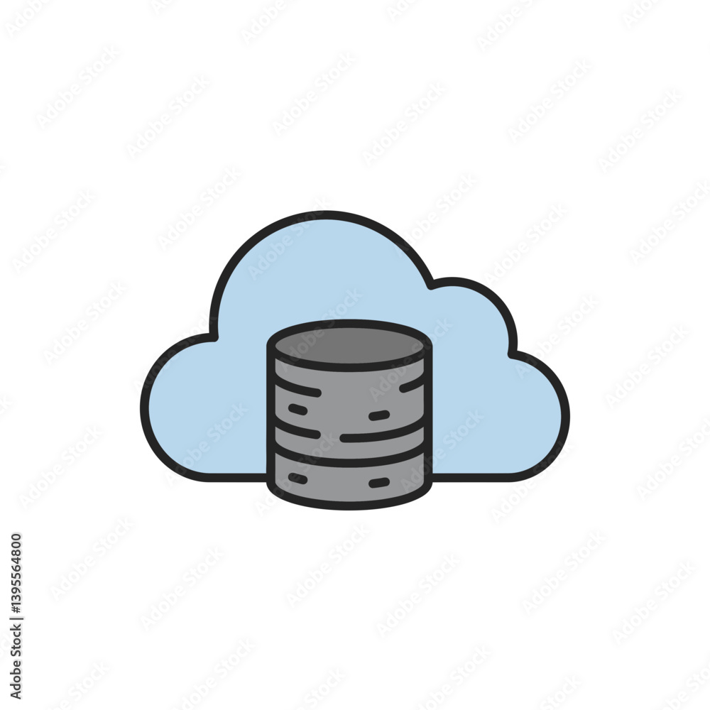 Poster cloud database icon: a modern illustration showcasing a cloud and a database, symbolizing data stora