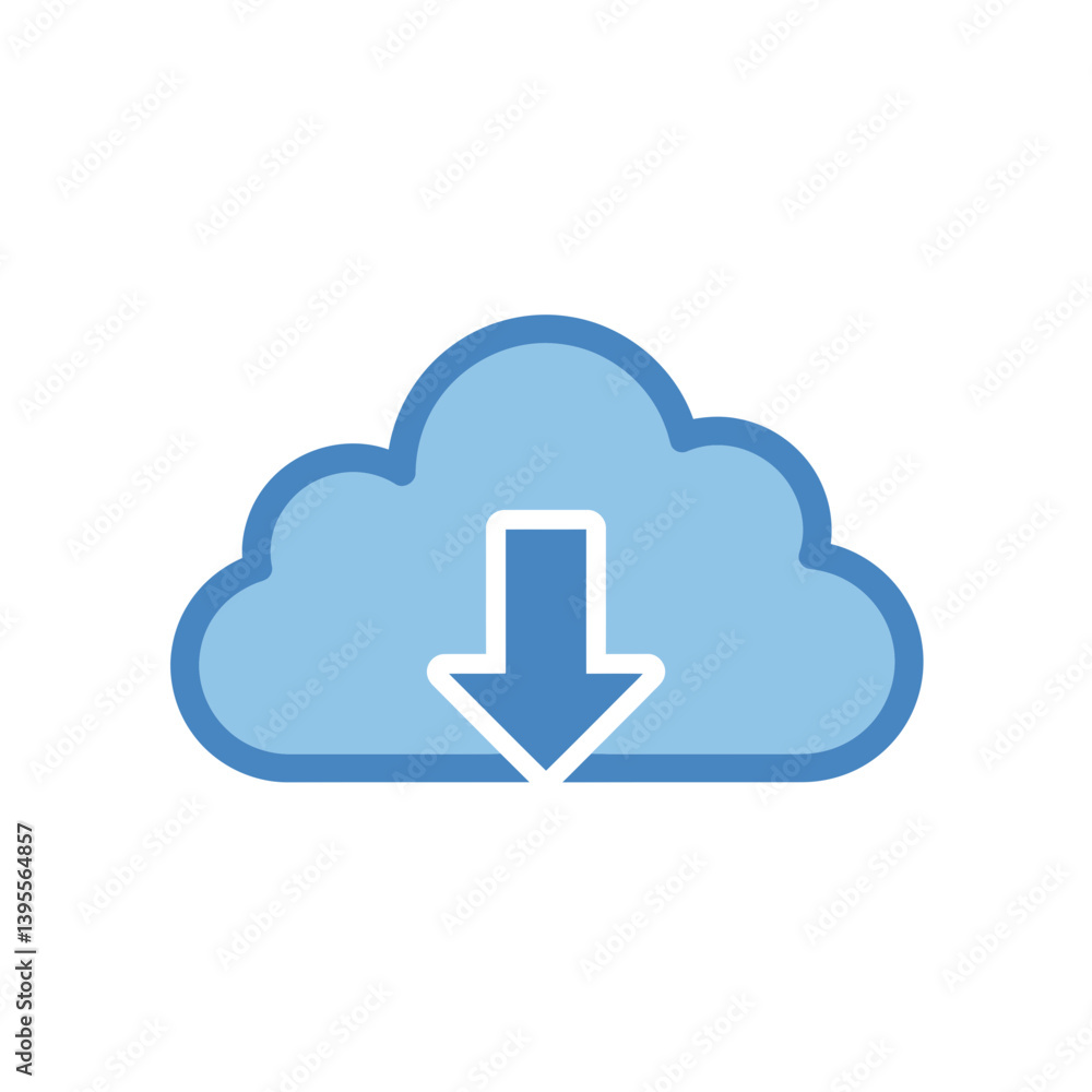 Poster digital download icon: a simple yet impactful digital illustration depicting a cloud with a downward