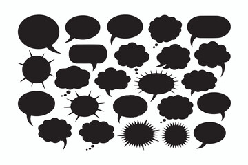 Collection of Black Speech Bubbles and Thought Clouds