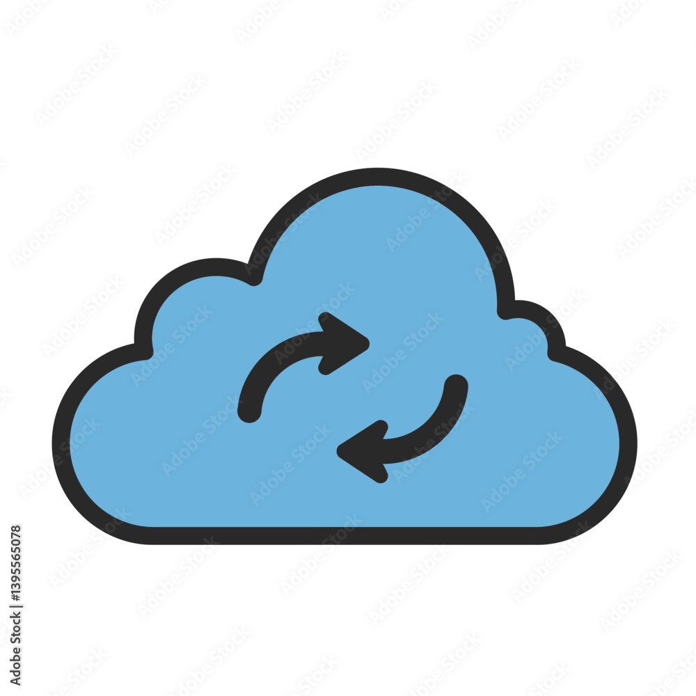 Poster cloud data sync: a simple and modern illustration of a cloud symbol with two rotating arrows, repres