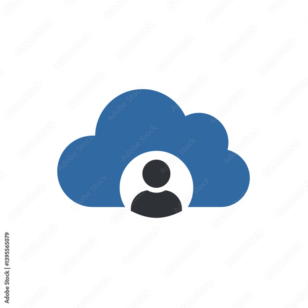 Poster cloud user icon: illustrating a person within a cloud, a visual representation of digital connectivi