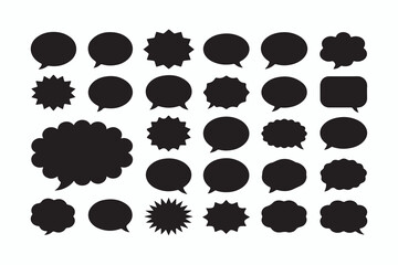 Collection of Black Speech Bubbles and Thought Clouds