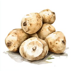 Watercolor Painting of a Pile of Off White Potatoes