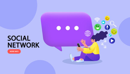 Customer reviews concept. woman sitting on speech bubble.