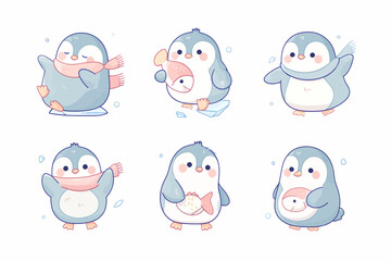 Obraz premium Cute Penguin Cartoon Character Set