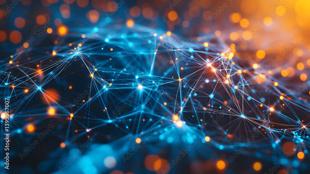 Poster a vibrant depiction of interconnected nodes and glowing lines symbolizing digital networks.