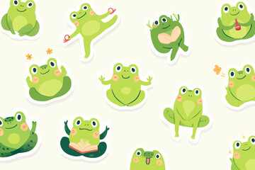 Obraz premium Playful Frog Sticker Pattern