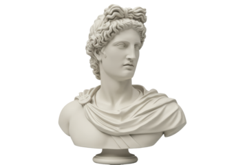 Isolated Bust Sculpture of Apollo with Laurel Wreath