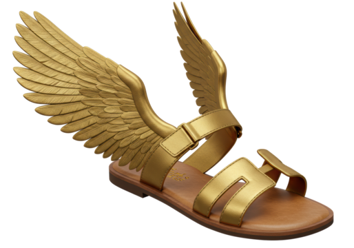 Isolated Ornate Golden Hermes Sandals with Wings