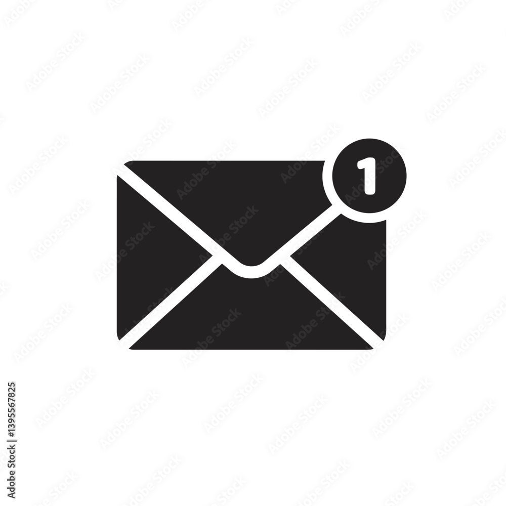 Poster digital message notification icon: a modern minimalist representation of an email, with a distinct n