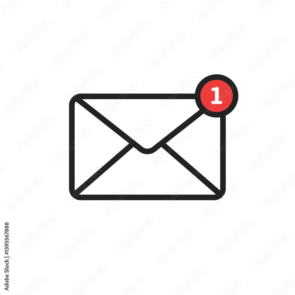 Poster email notification icon: a minimalist illustration of an envelope, featuring a red notification badg