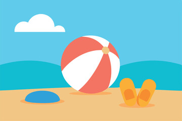 beach-ball-and-flip-flops-on-the-sand-near