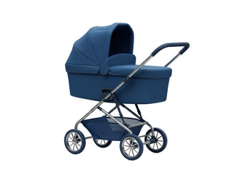 Isolated Dark Blue Luxurious Baby Pram Stroller