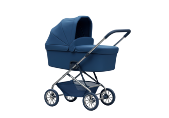 Isolated Dark Blue Luxurious Baby Pram Stroller