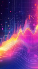 Fototapeta premium Abstract financial data visualization, showing a vibrant upward trend. Dynamic lines and colors represent growth