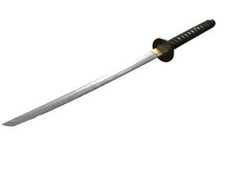 Isolated Silver Katana Sword with Black Handle Detailed