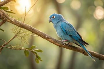Fototapeta premium Realistic Blue Bird on a Tree Branch – Peaceful Nature Scene with Soft Background.