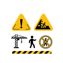 Construction Site Warning Signs: A collection of essential warning signs on a construction site, emphasizing safety awareness for potential hazards in a minimalist style.