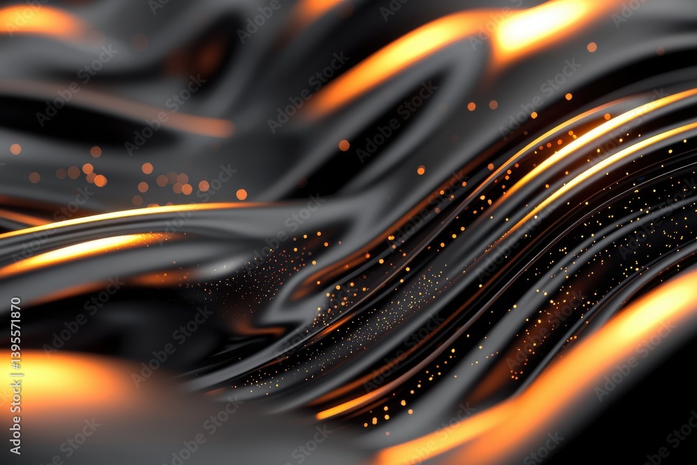 Wall mural abstract black and orange wave patterns with shiny texture effects
