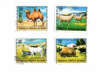 Vintage postage stamps from Mongolia.