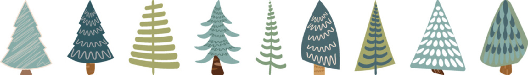 Set of various Christmas tree silhouette Collections pine trees Vector illustration of winter holiday symbols green on white background  New Years xmas traditional symbol tree light Icons