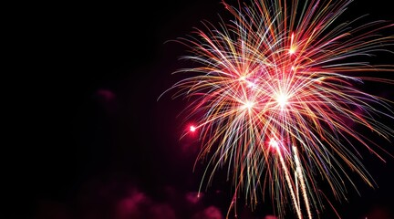 Colorful fireworks burst against a dark sky, creating a vibrant display that enhances the festive atmosphere.