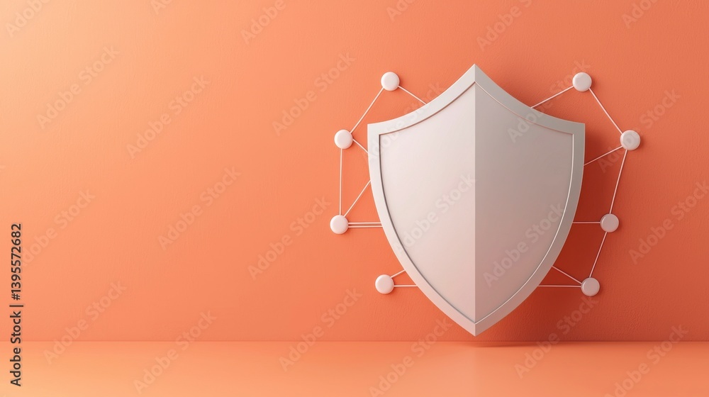 Poster abstract shield creation on orange background for security concept