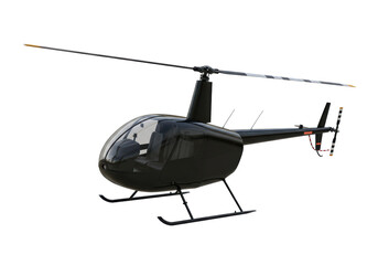 Isolated Black Robinson R22 Helicopter with White Background
