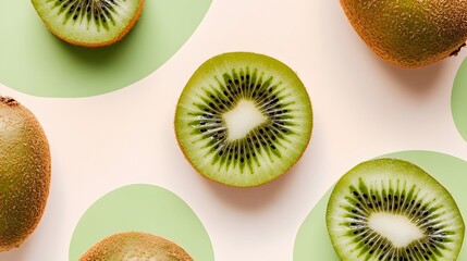 Fototapeta premium Vibrant Kiwi Fruit Slices Pattern Background