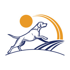 Obraz premium Dog Surfing Wave Logo Stylized Animal and Ocean Vector Illustration .