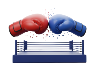 Isolated Boxing Ring with Red and Blue Gloves in Action