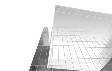 Fototapeta premium Futuristic glass building wireframe, black and white architectural concept