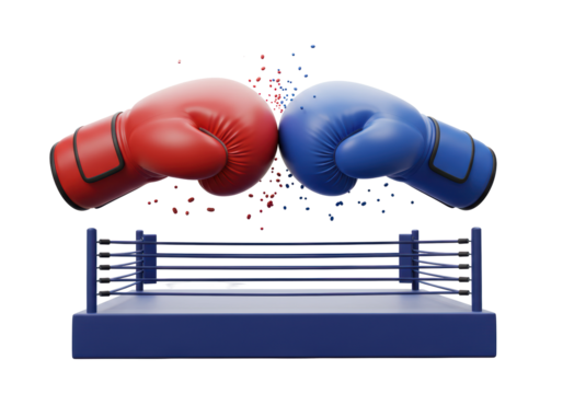 Isolated Boxing Ring with Red and Blue Gloves in Action - Powered by Adobe