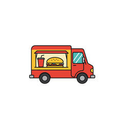 Mobile Culinary Delights: A vibrant food truck illustration showcasing a burger and beverage, embodying the essence of roadside dining.