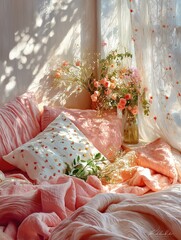 Soft, cozy bedding with floral accents.