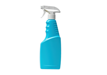 floating bottle of glass cleaner spray, horizontally aligned, on a solid white background