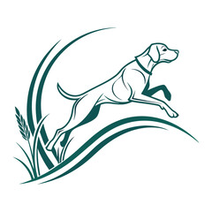 Dog Surfing Wave Logo Stylized Animal and Ocean Vector Illustration .