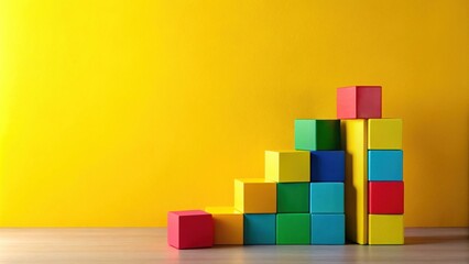 Obraz premium Colorful Blocks Arranged in Ascending Order Against a Yellow Wall