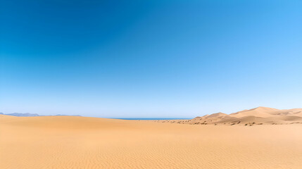 Panoramic View Of Golden Desert And Ocean