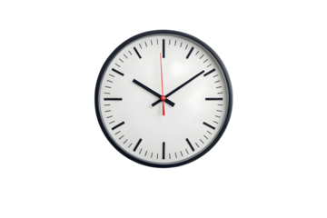 Modern Analog Wall Clock with Black Numerals and Hands.